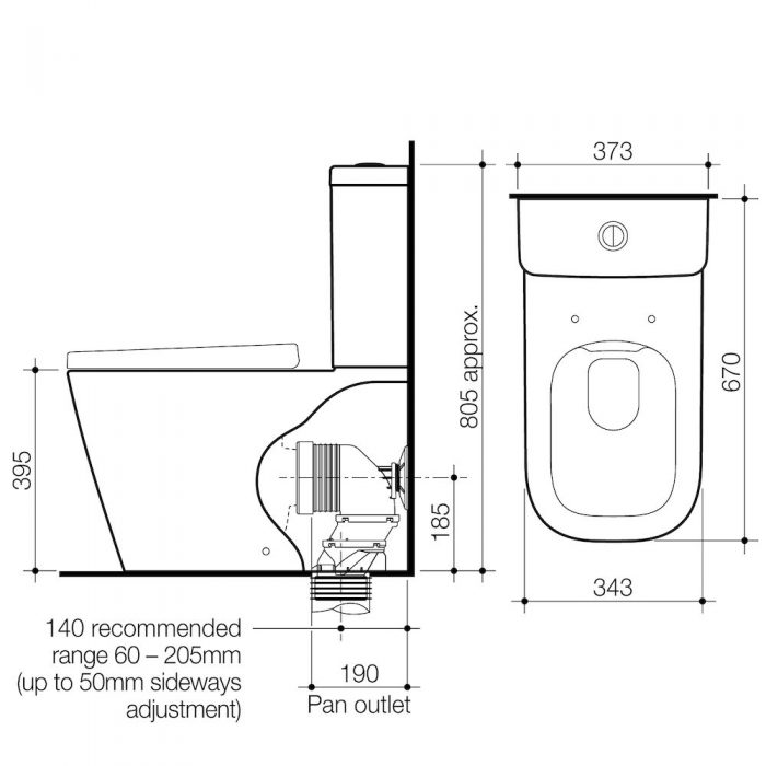 43988 Caroma Coolibah Luna Square Cleanflush Wall Faced Toilet Suite 846410W LD 79659